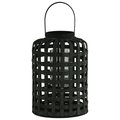Urban Trends Collection Wood Round Lantern with Lines Latice Design Body with Handle Coated  Black Large 41056